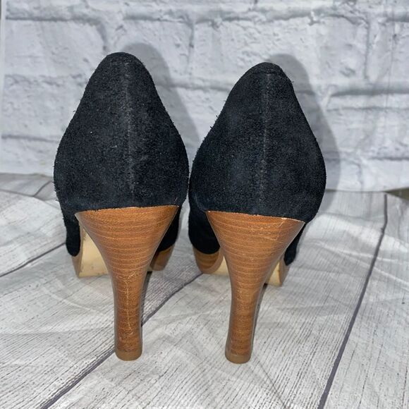 Steve Madden suede open toe heels black upper w/ brown heels sz 8 - Picture 2 of 9
